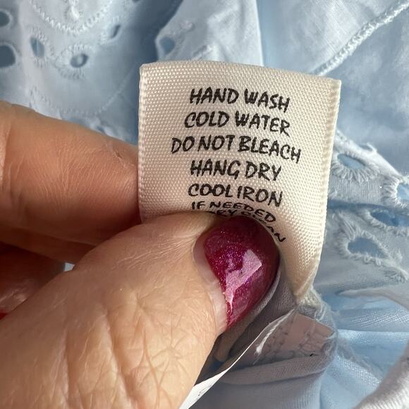 ADIVA Top S Eyelet Blouse Flutter Sleeve Boho Cotton Blue NWT - Picture 6 of 8